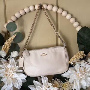 Coach Nolita 19 Beige Leather Shoulder Bag with Gold Chain